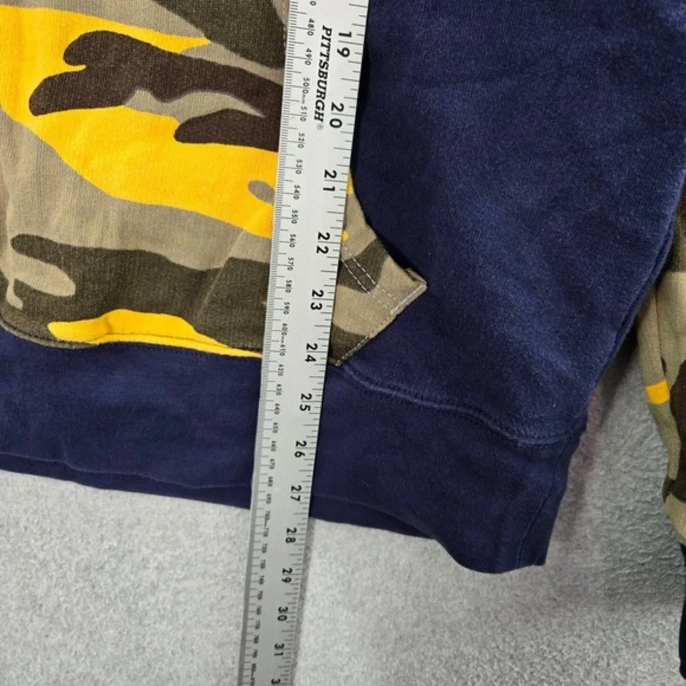 True Religion Men Sweatshirt Medium Blue Camo Terry‎ Hoodie Logo Pockets